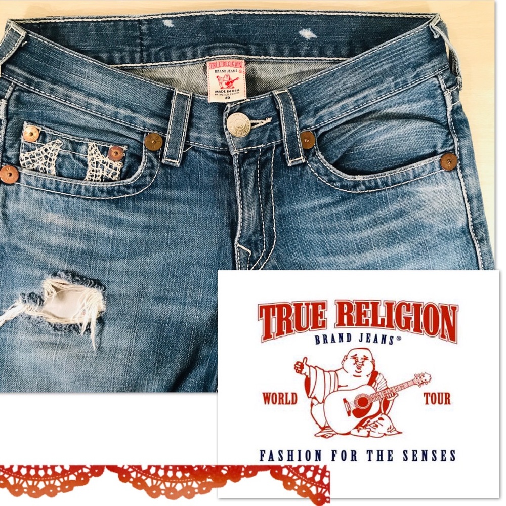 TRUE RELIGION Bobby Straight Distressed Crop Jean